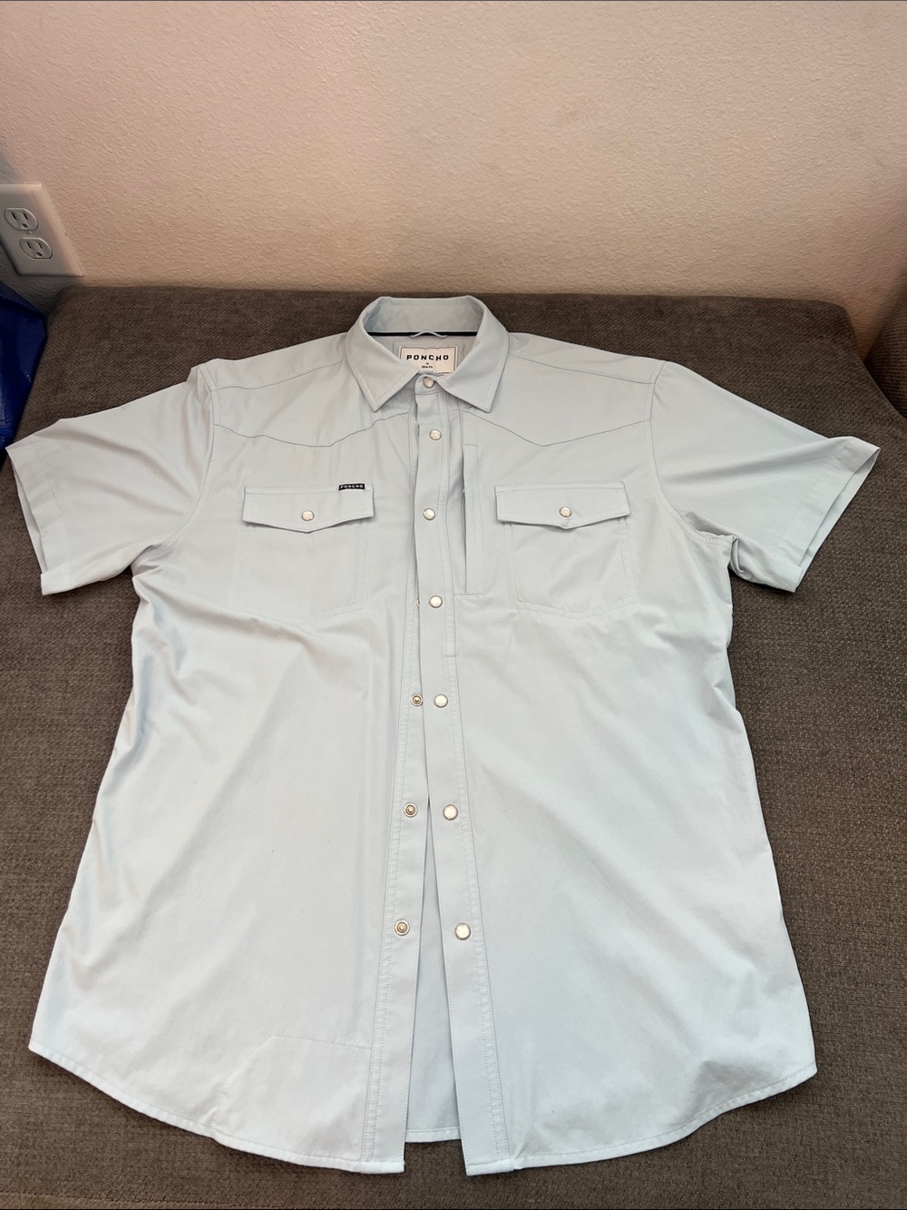 Poncho Men’s Medium Slim-Fit Light Blue Short-Sleeve Western Button-Down Shirt